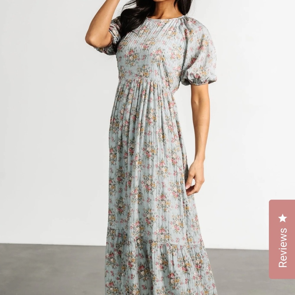 NWT, Baltic Born, L, Lucinda Back Tie Dress, Dusty Blue Floral